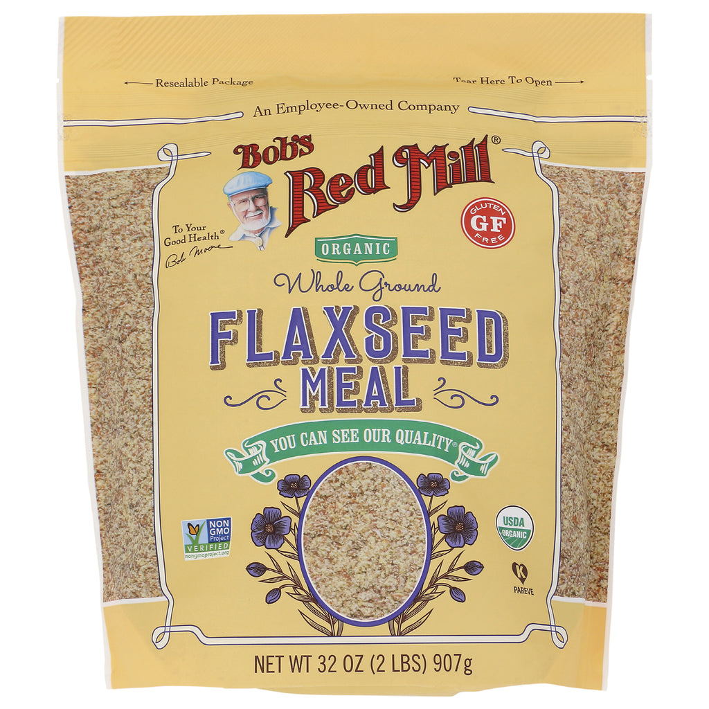 BOB254 | Bob's Red Mill organic whole ground flaxseed meal 32 oz front package with window and certification logos - Thumbnail