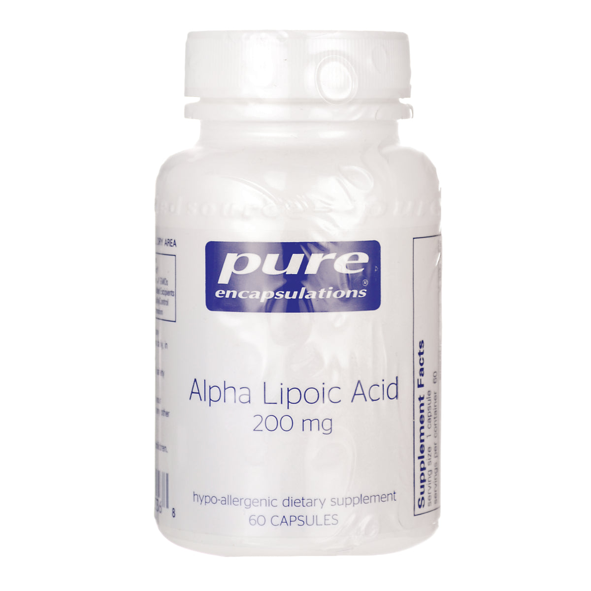 Pure Encapsulations Alpha Lipoic Acid 200 mg supplement bottle front label 60 capsules