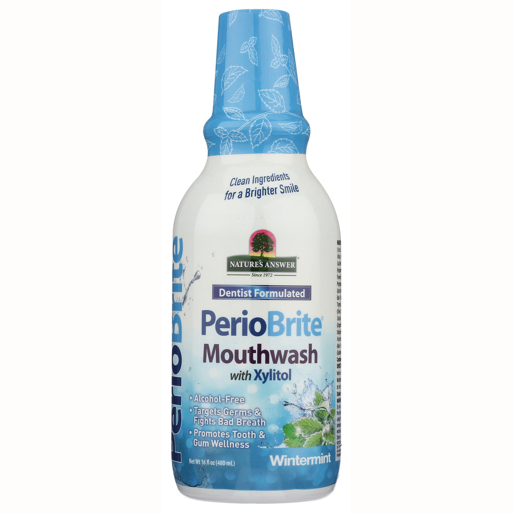 NAT174 | Front view of Nature's Answer PerioBrite mouthwash bottle labeled PerioBrite Mouthwash with Xylitol Wintermint - Thumbnail