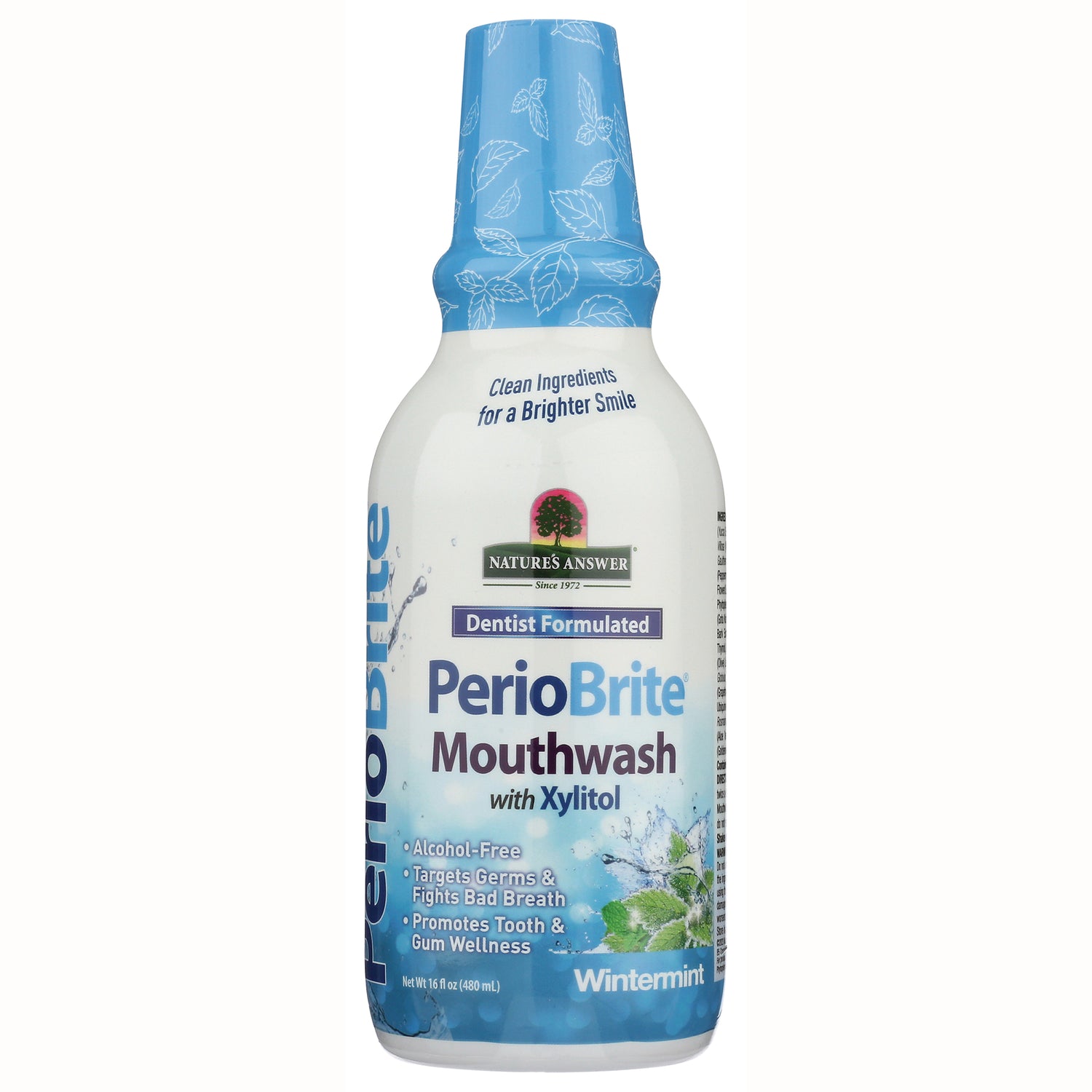 NAT174 | Front view of Nature's Answer PerioBrite mouthwash bottle labeled PerioBrite Mouthwash with Xylitol Wintermint