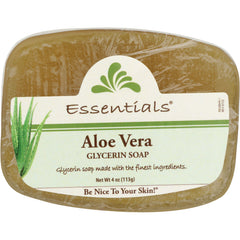 CLN004 | Essentials Aloe Vera glycerin soap bar with label reading Aloe Vera Glycerin Soap Net Wt 4 oz (113g)