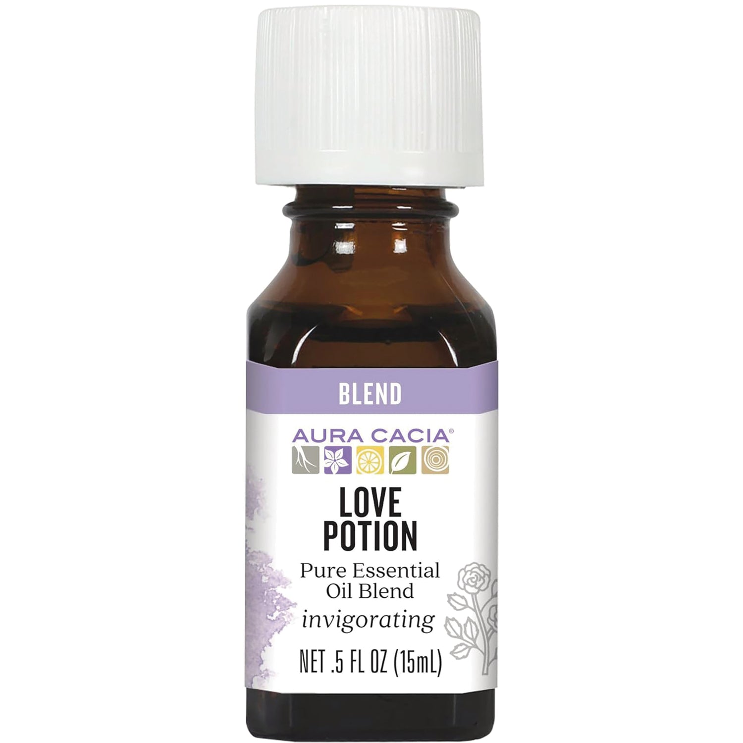 ARC045 | Aura Cacia Love Potion pure essential oil blend 0.5 fl oz amber bottle with white cap