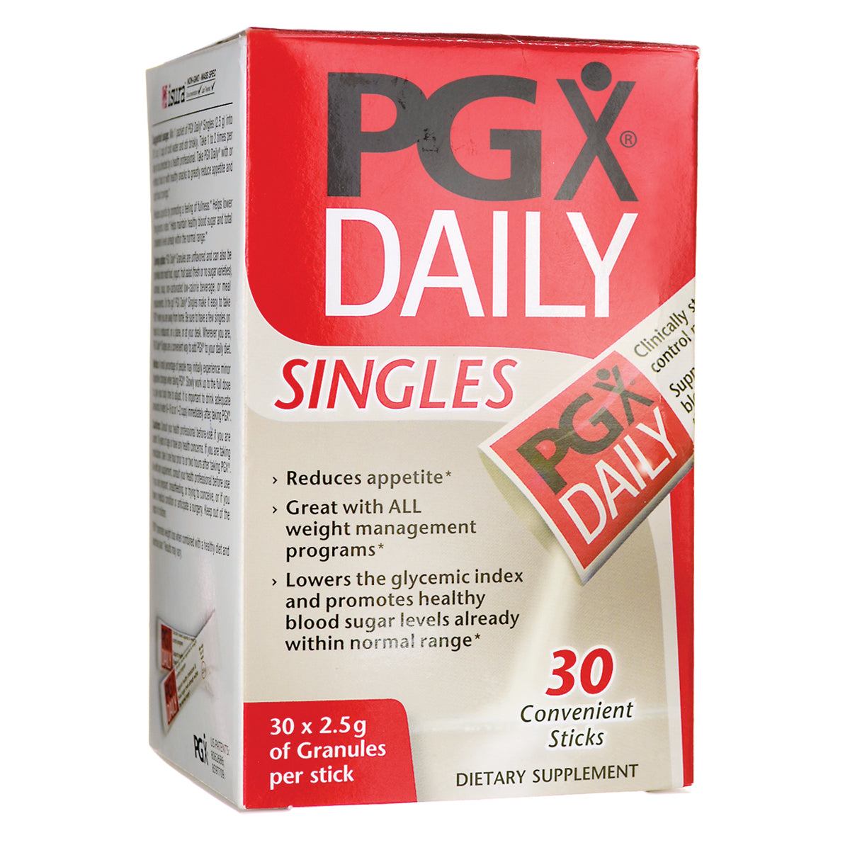 NFC039 | PGX Daily Singles dietary supplement box showing front packaging and 30 convenient sticks