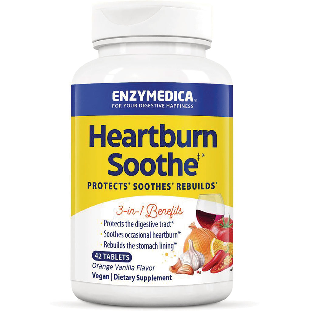 EMD064 | Enzymedica Heartburn Soothe bottle, 42 tablets, orange vanilla flavor vegan dietary supplement - Thumbnail