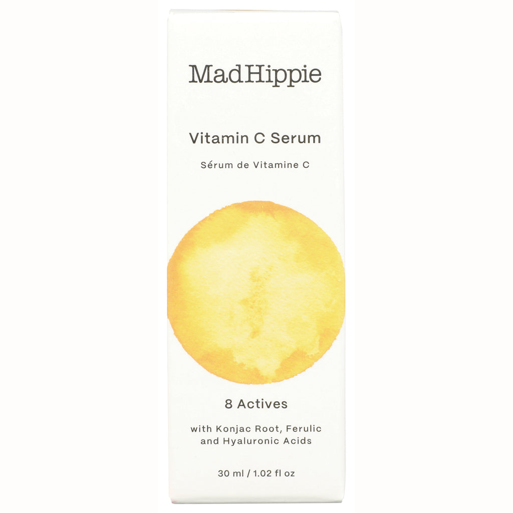 HIP005 | MadHippie Vitamin C Serum front box with yellow watercolor circle and 8 Actives text - Thumbnail