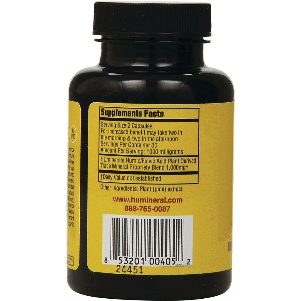 HMN003 | back of yellow supplement bottle showing Supplements Facts panel, barcode and contact info - Thumbnail