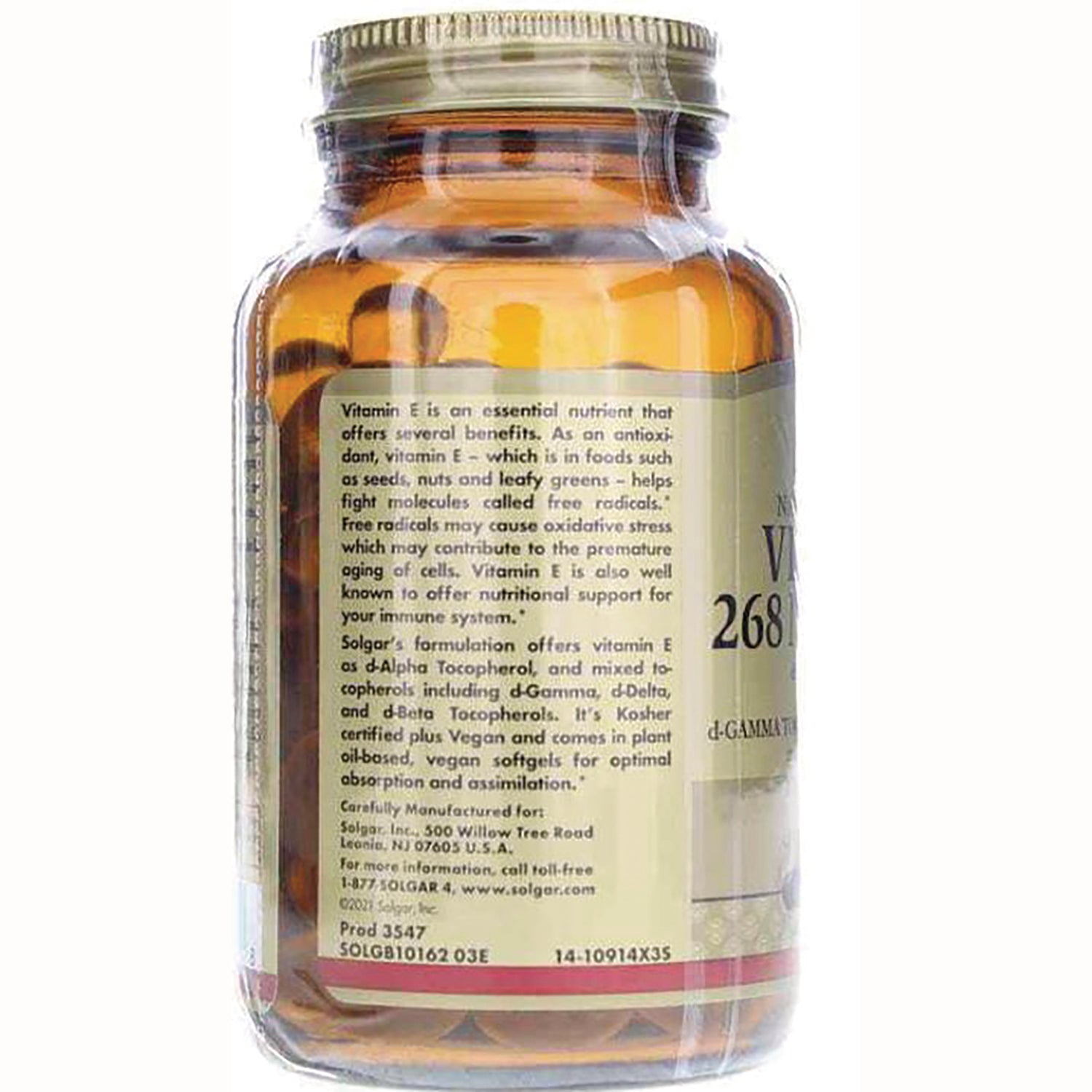 SLG308 | amber supplement bottle back label with ingredient and product information text