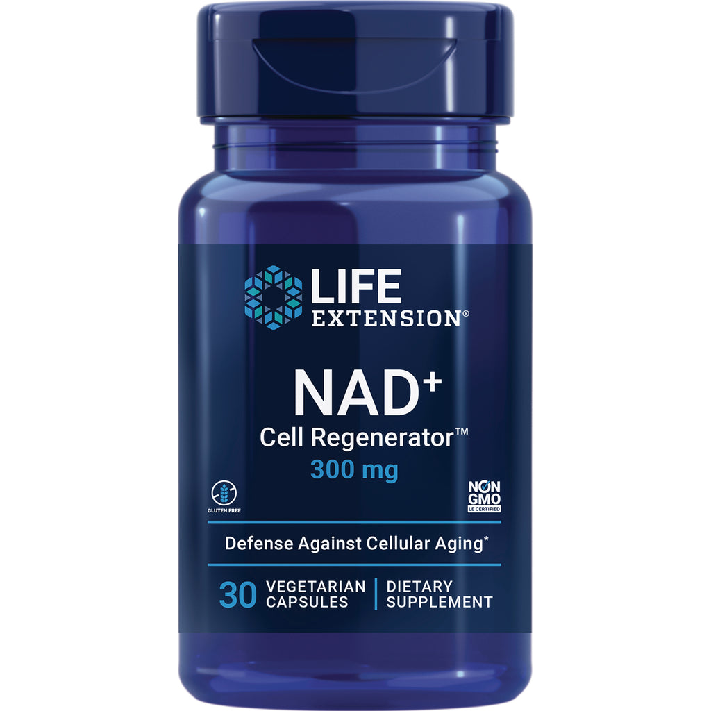 LE490 | Blue Life Extension NAD+ Cell Regenerator 300 mg bottle, 30 vegetarian capsules front label - Thumbnail