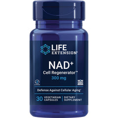 LE490 | Blue Life Extension NAD+ Cell Regenerator 300 mg bottle, 30 vegetarian capsules front label