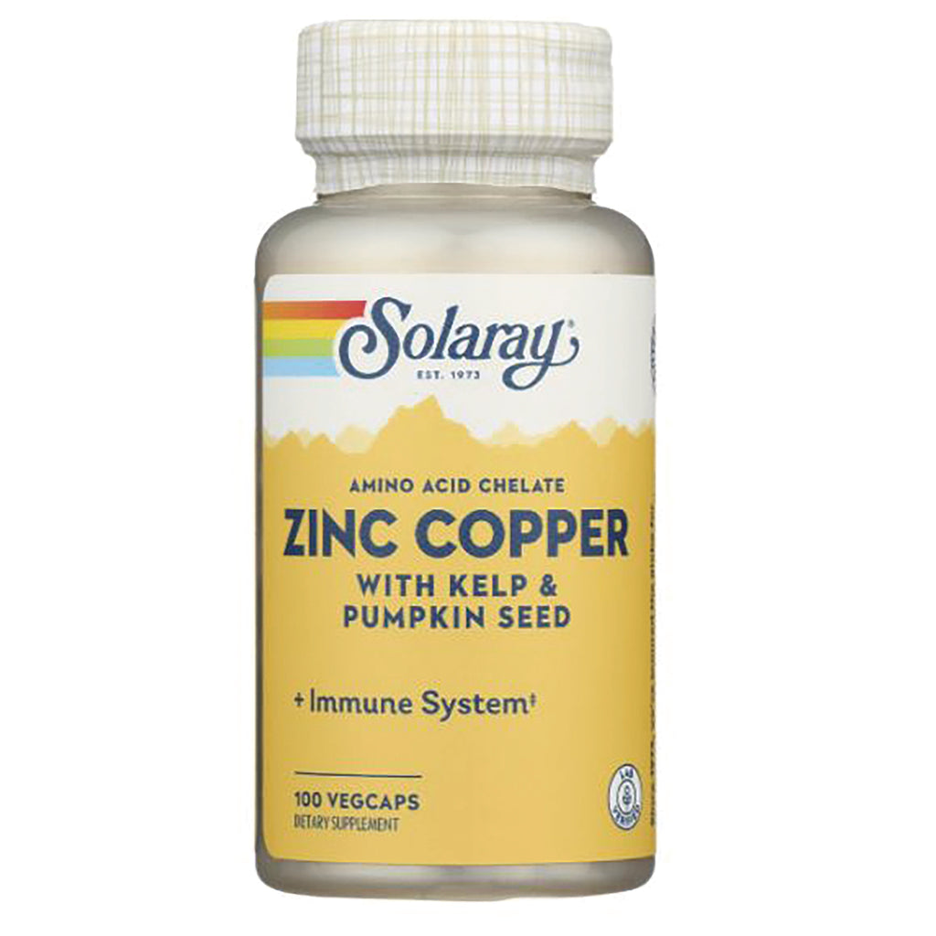 SLR284 | Solaray Zinc Copper with Kelp & Pumpkin Seed, Amino Acid Chelate, 100 VegCaps - Thumbnail