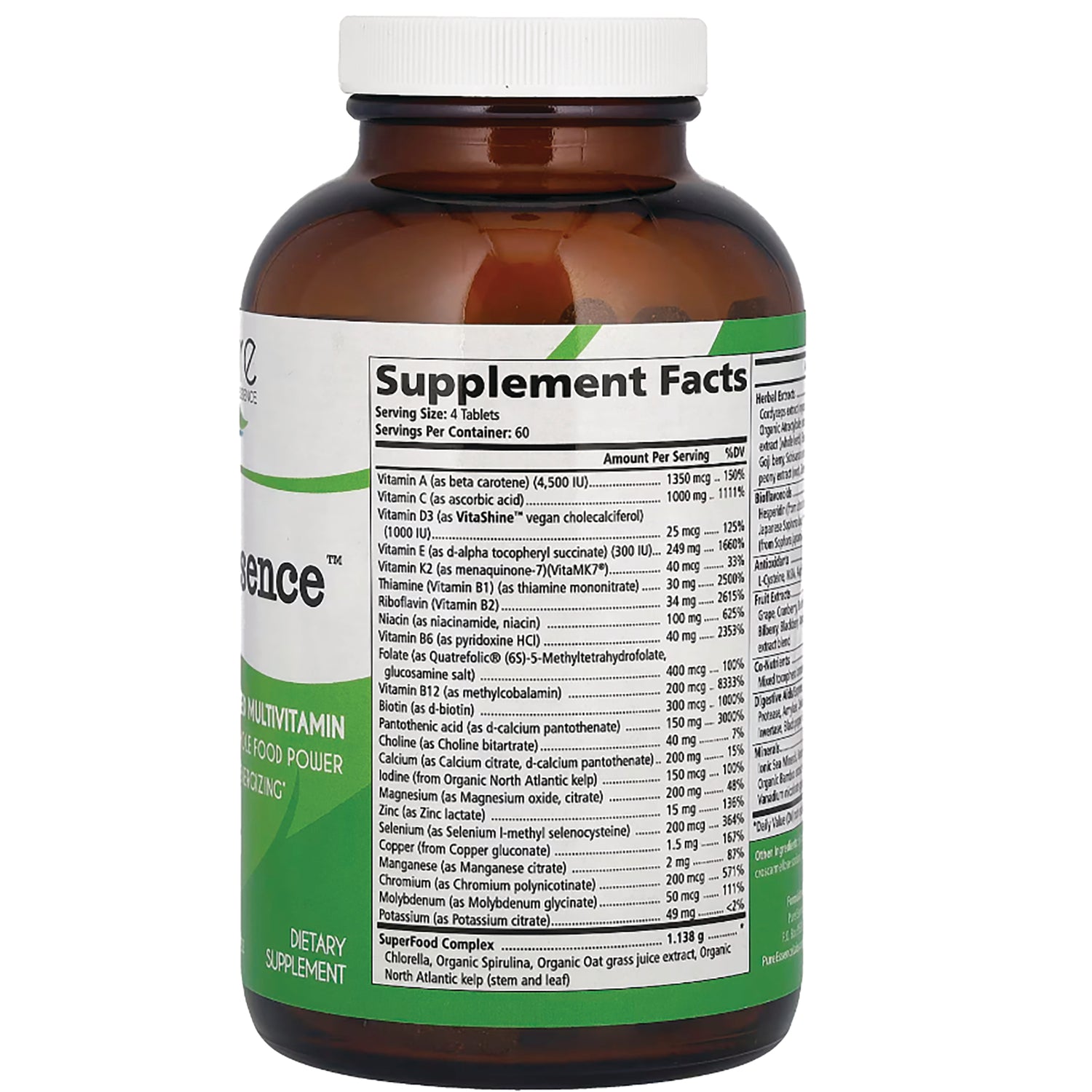PEL049 | Back label showing Supplement Facts and ingredient panel on amber supplement bottle