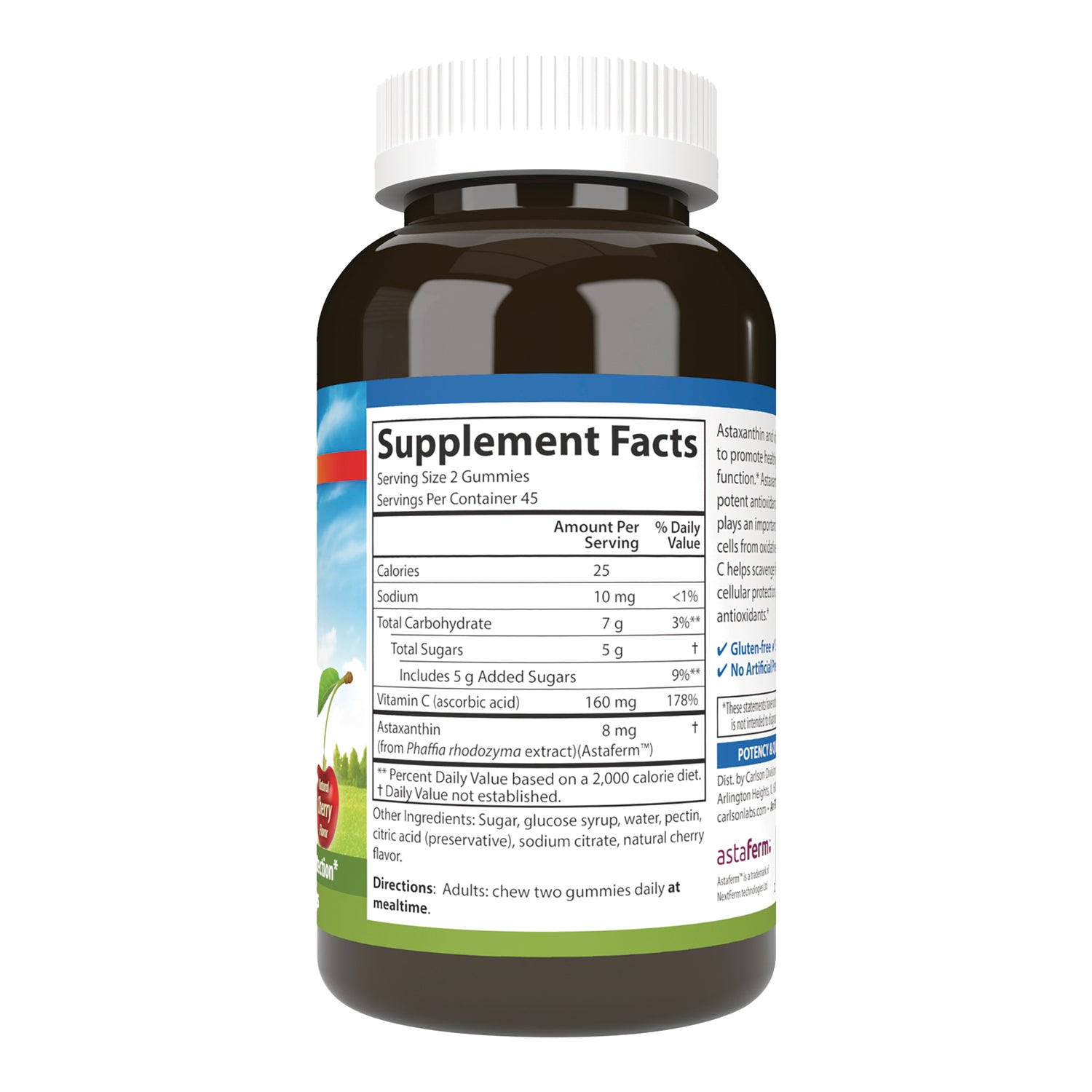 CSN294 | Back of brown supplement bottle showing Supplement Facts panel with serving size 2 gummies and nutrition facts