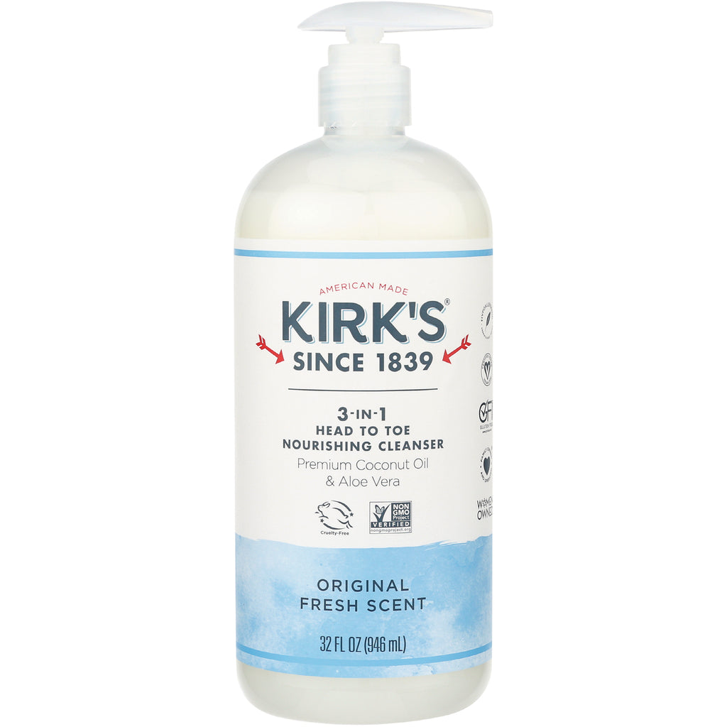 KIR017 | Kirk's 3-in-1 head-to-toe nourishing cleanser pump bottle, original fresh scent, 32 fl oz - Thumbnail
