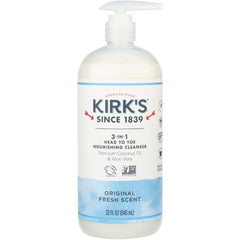 KIR017 | Kirk's 3-in-1 head-to-toe nourishing cleanser pump bottle, original fresh scent, 32 fl oz