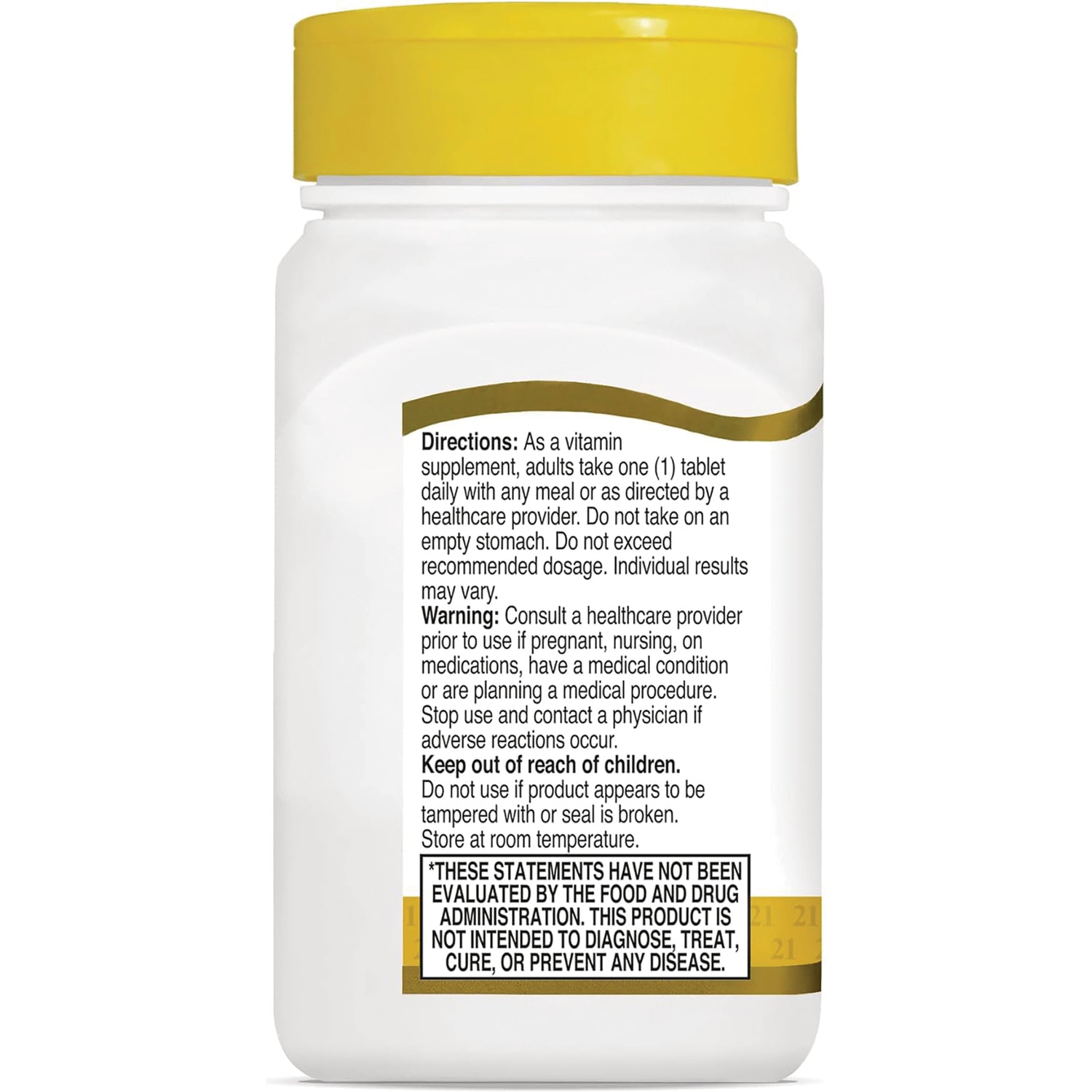 CNT109 | back label of white supplement bottle showing directions, warning, keep out of reach of children and FDA disclaimer