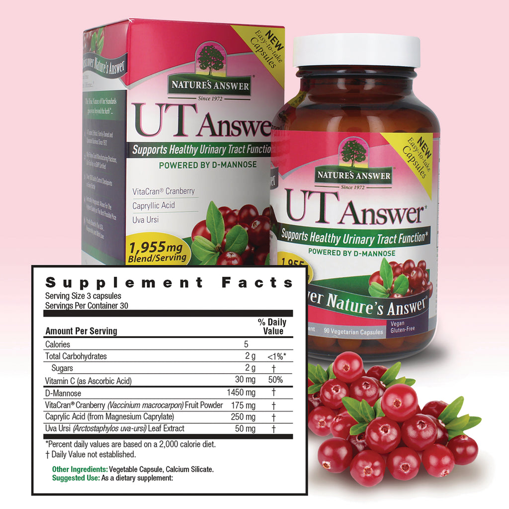 NAT418 | Bottle and box of UT Answer supplements showing supplement facts panel and cranberries - Thumbnail