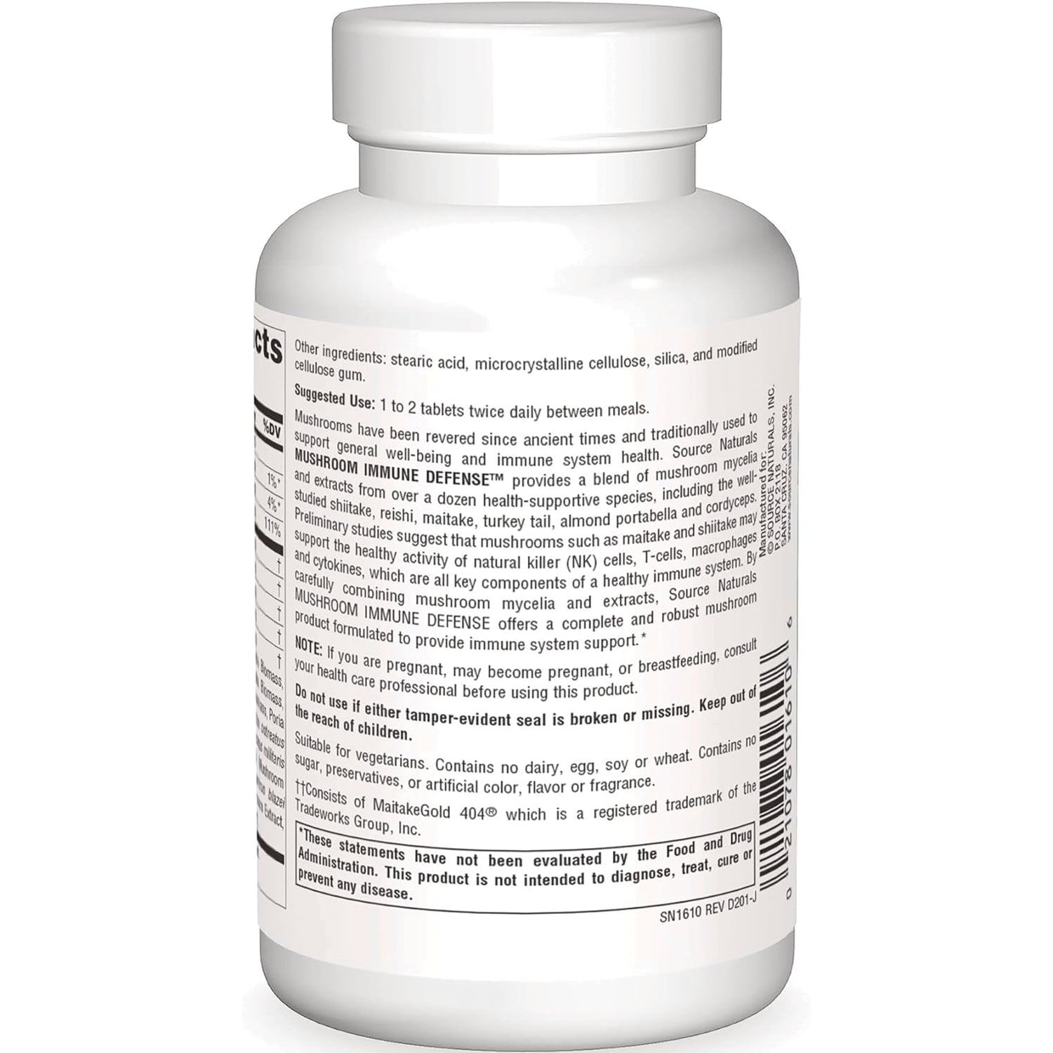 SN512 | Supplement bottle back label with suggested use, warnings, other ingredients, and barcode