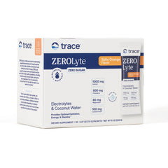 TM149 | Trace ZEROlyte Salty Orange Flavor, zero sugar electrolyte drink mix with coconut water, box front