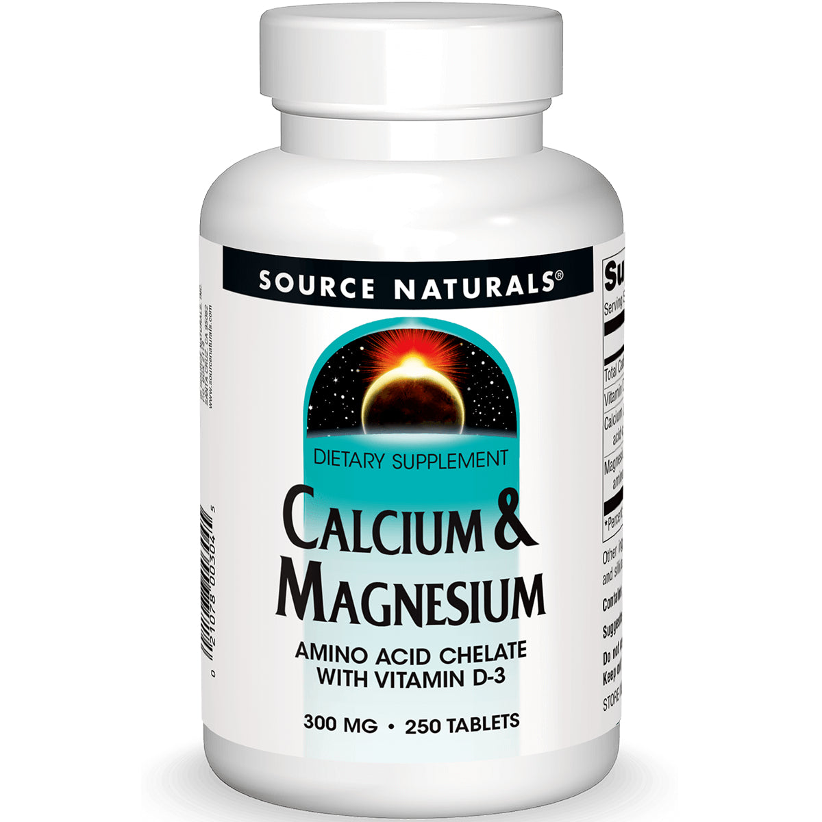 SN786 | Source Naturals Calcium & Magnesium dietary supplement, amino acid chelate with vitamin D-3, 250 tablets