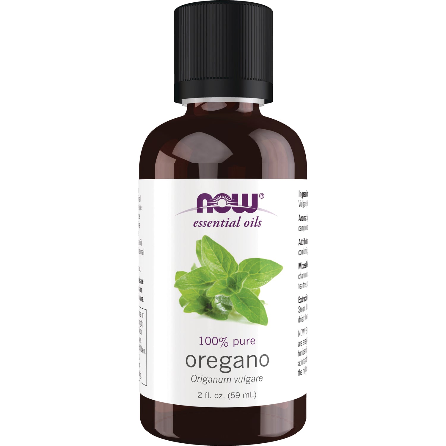 NWF261 | NOW essential oils 100% pure oregano 2 fl oz amber bottle with black cap