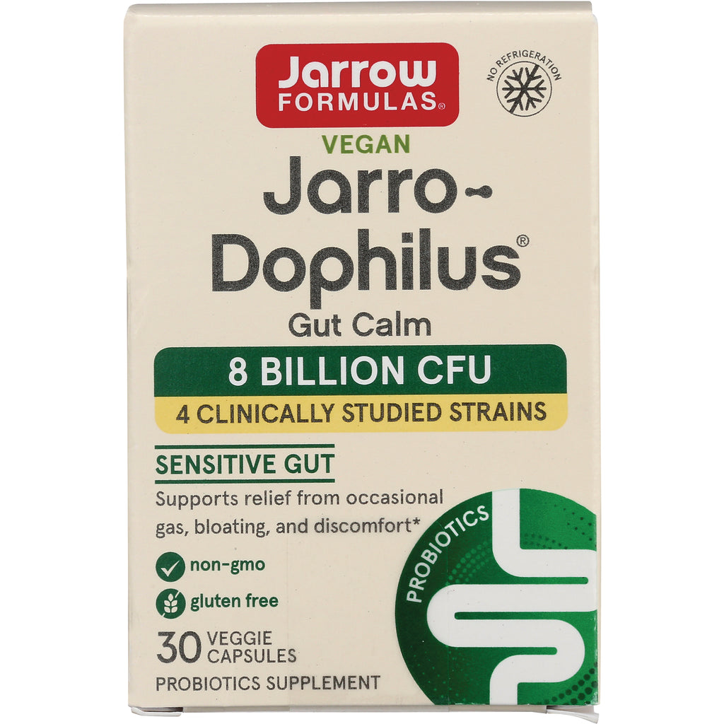 JR354 | Jarrow Formulas Jarro-Dophilus Gut Calm probiotic box 8 billion CFU vegan sensitive gut 30 veggie capsules - Thumbnail