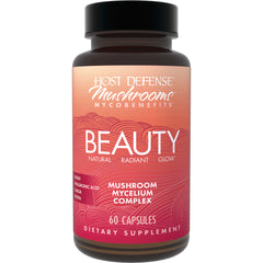 FUN055 | Front view of Beauty mushroom mycelium complex dietary supplement bottle labeled 60 capsules