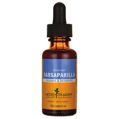 HPH062 | amber glass dropper bottle labeled SARSAPARILLA CLEANSE & DETOXIFY Herb Pharm herbal supplement 1 fluid ounce (30 ml)