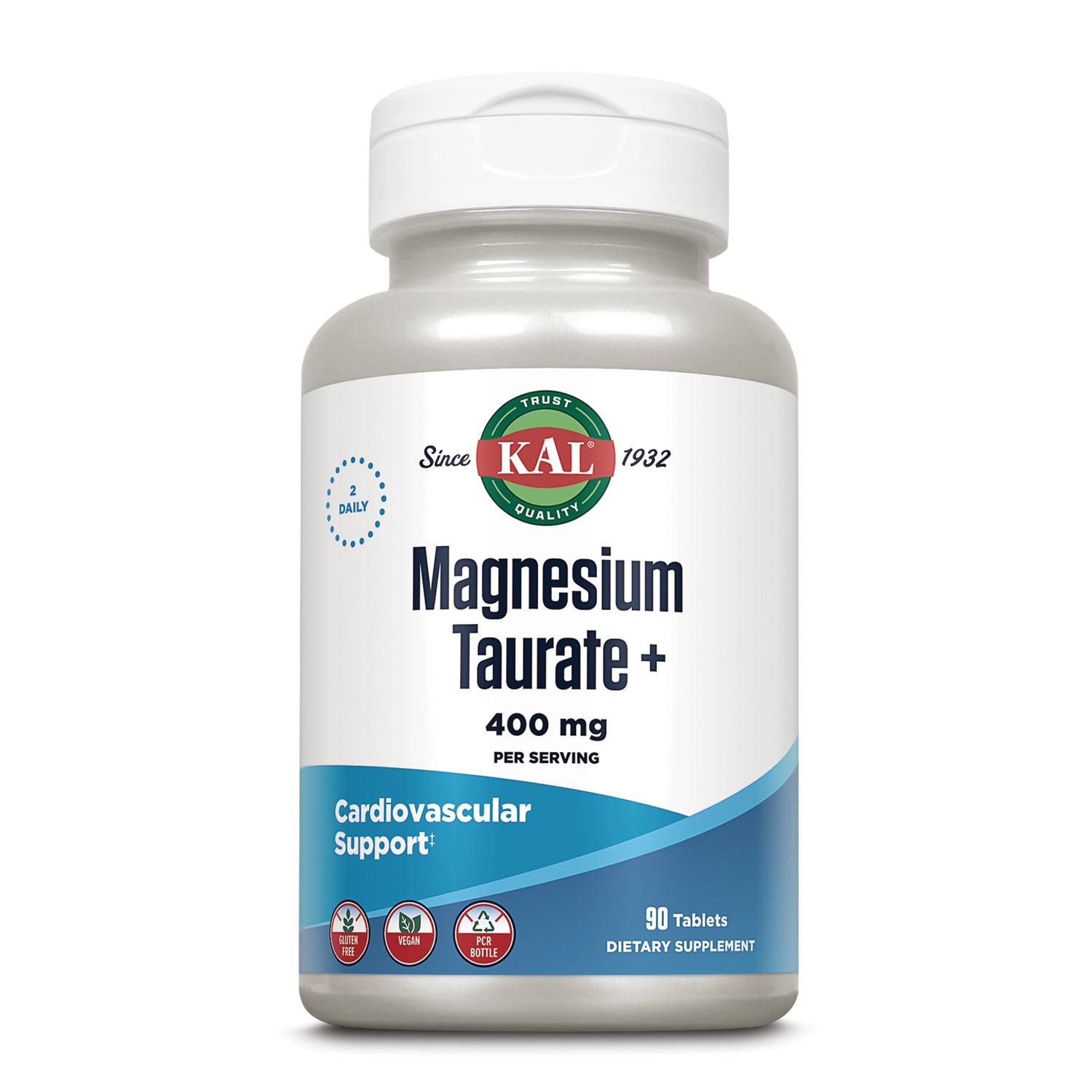 KL577 | KAL Magnesium Taurate + 400 mg supplement bottle, 90 tablets, cardiovascular support