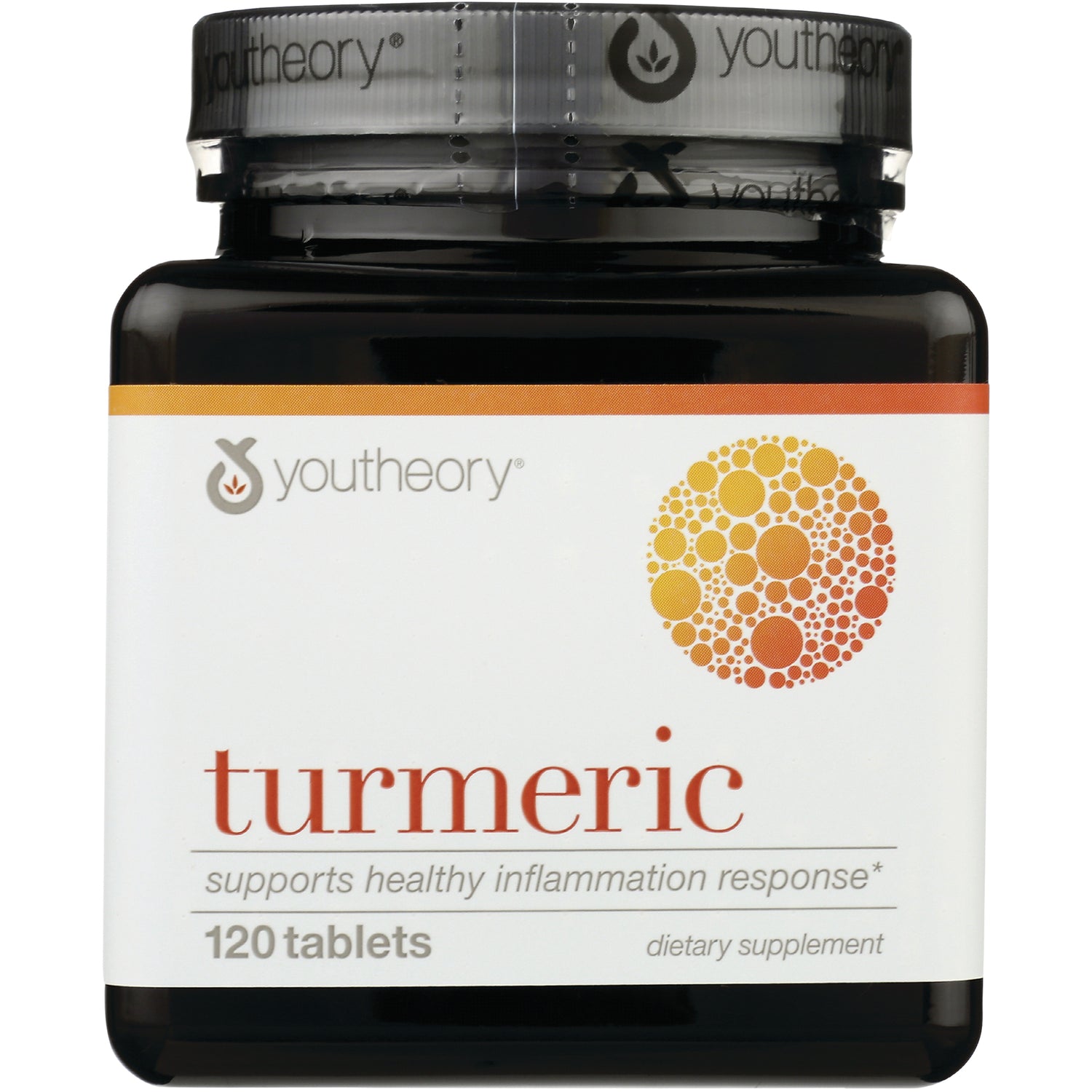 YOU008 | Youtheory Turmeric, 120 tablets bottle front; supports healthy inflammation response