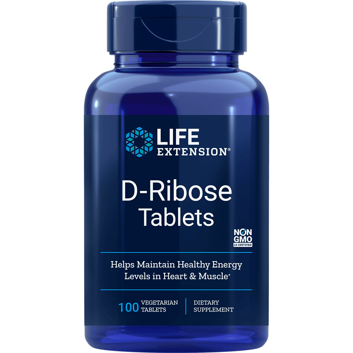 LE071 | Blue Life Extension bottle labeled D-Ribose Tablets 100 vegetarian tablets dietary supplement