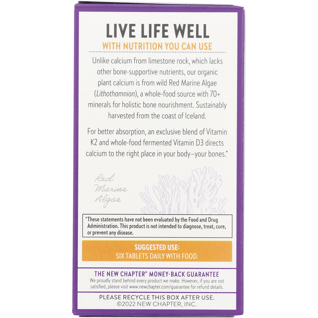 NWC213 | Back of purple New Chapter supplement box showing LIVE LIFE WELL heading, product description and suggested use SIX TABLETS DAILY WITH FOOD - Thumbnail