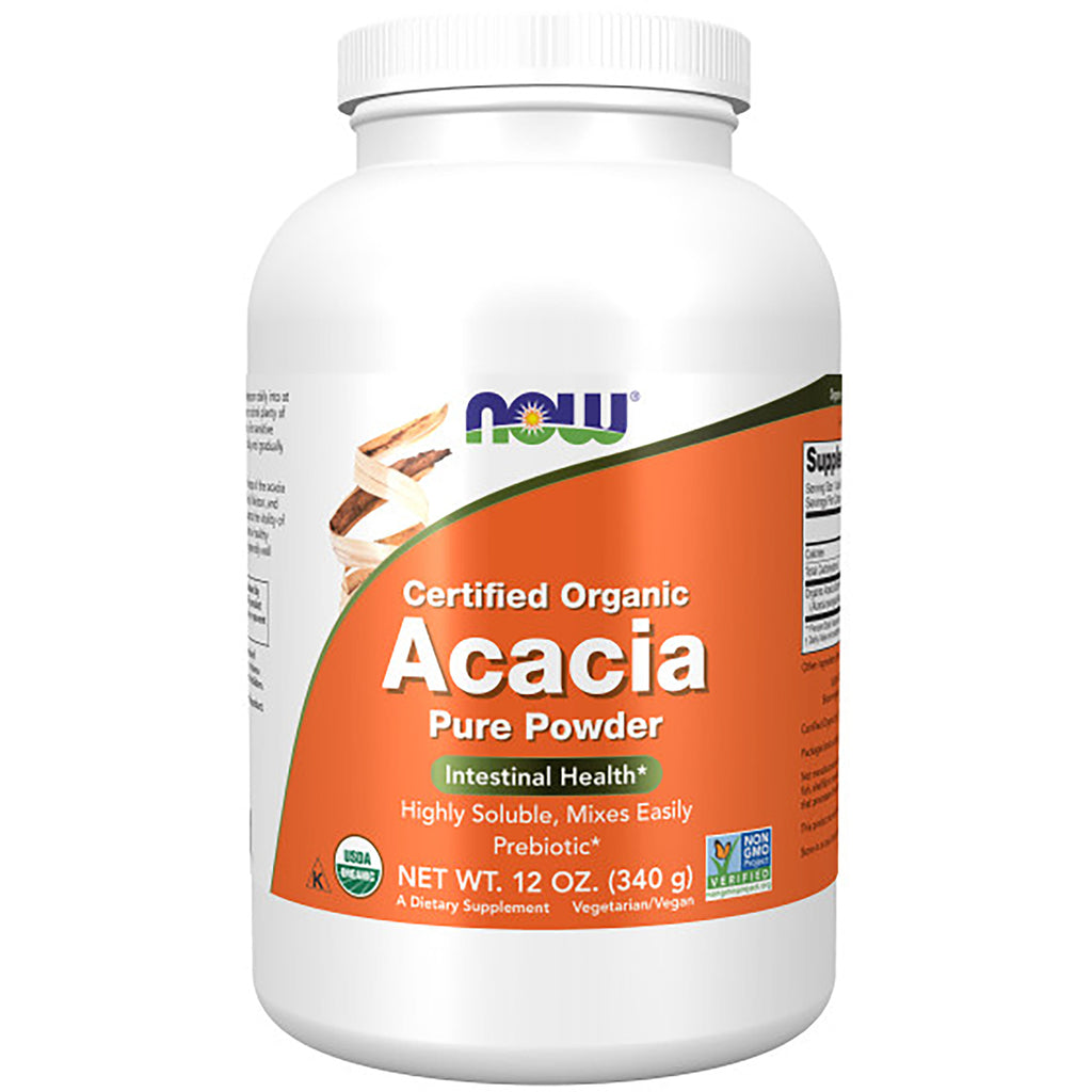 NWF223 | NOW Certified Organic Acacia Pure Powder 12 oz white bottle with orange label - Thumbnail