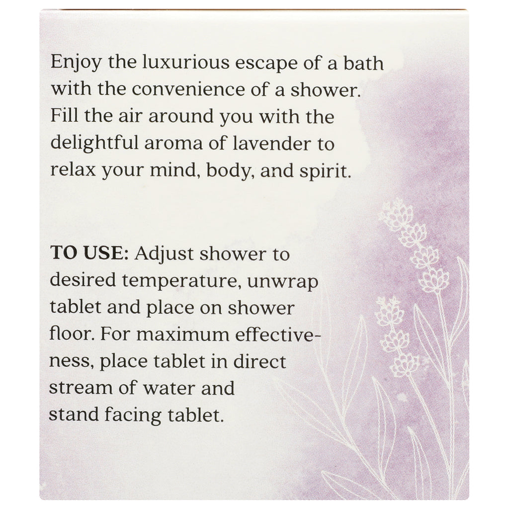 ARC055 | Back panel with lavender aroma description and TO USE instructions to place tablet on shower floor - Thumbnail