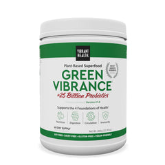 VH001 | Vibrant Health Green Vibrance plant-based superfood powder, +25 Billion Probiotics, 660g jar front