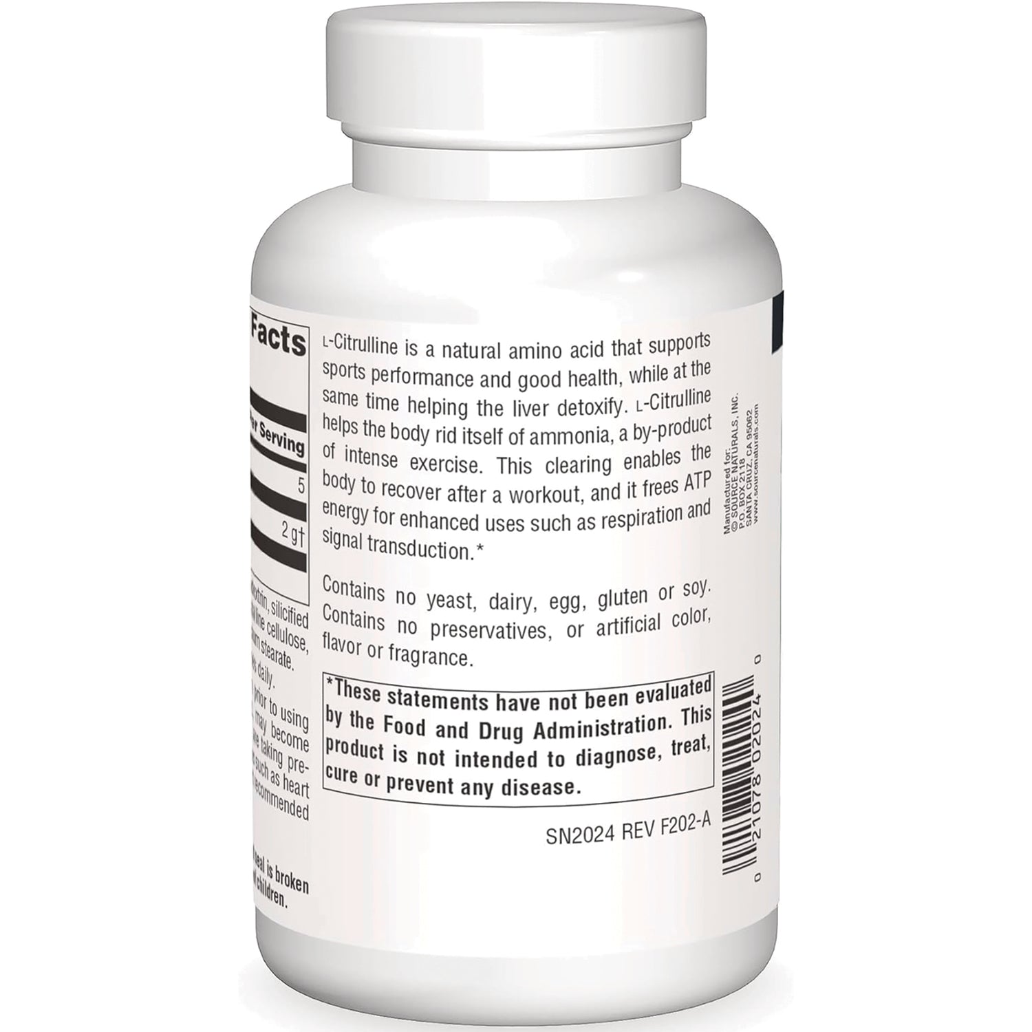 SN673 | Supplement bottle back label with ingredients, warnings, and FDA disclaimer text