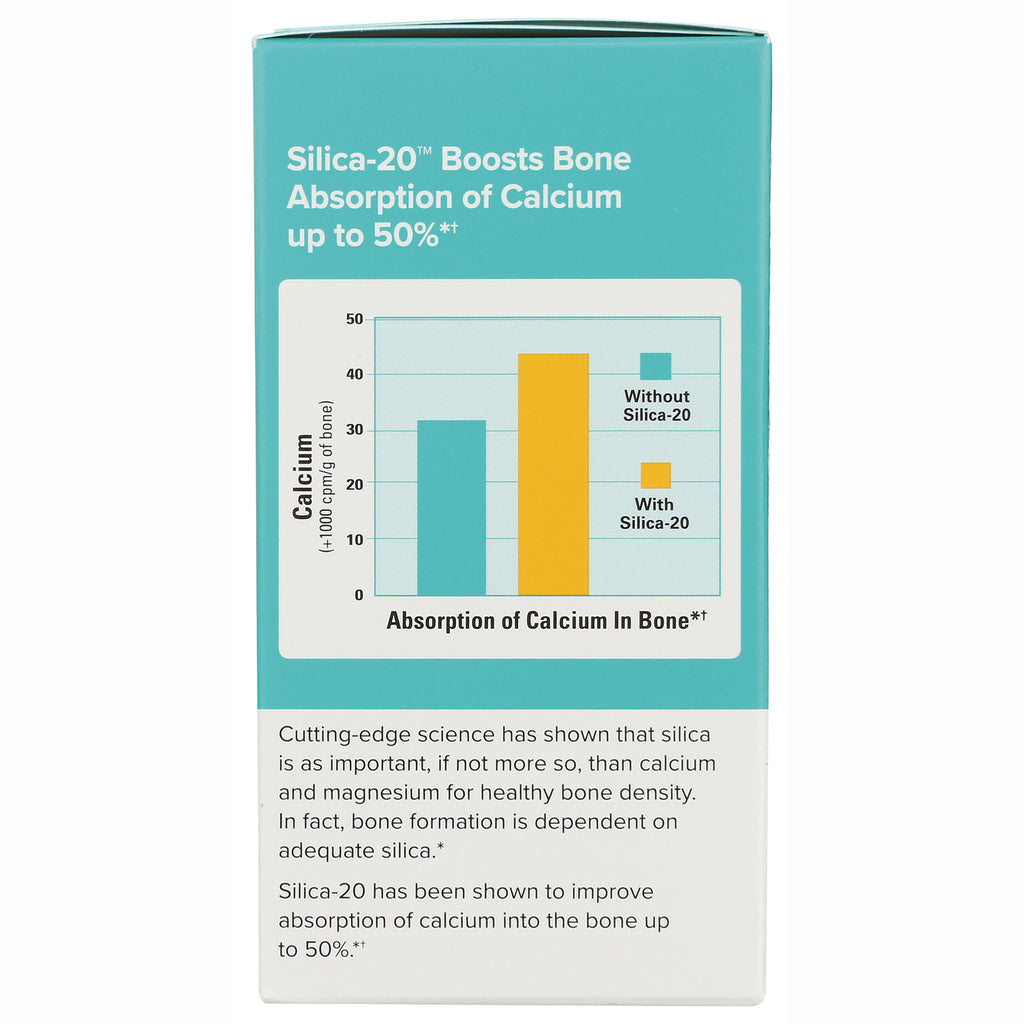 EUR019 | Product infographic showing bar chart that silica-20 boosts bone calcium absorption up to 50% with explanatory text - Thumbnail