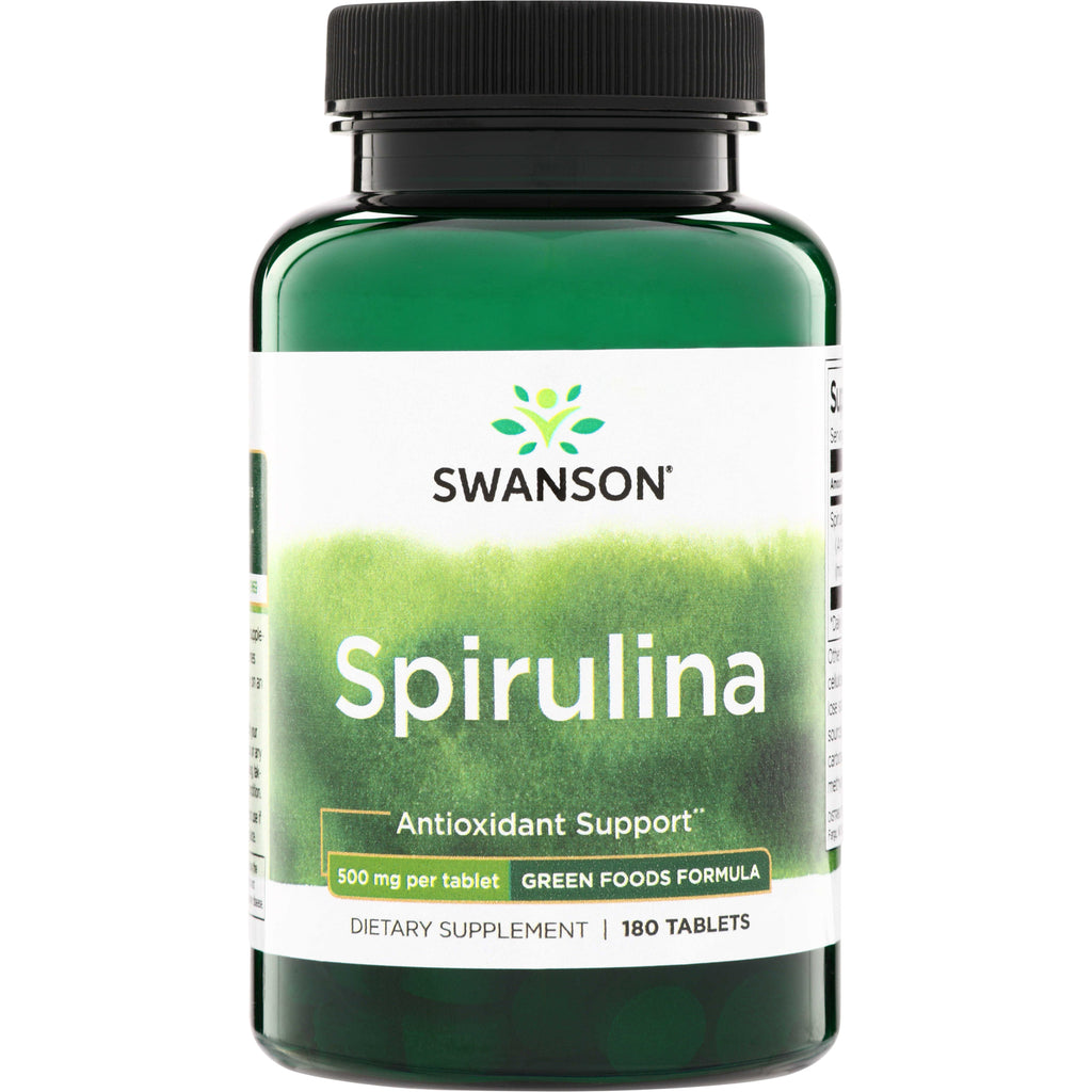 SWR010 | Swanson Spirulina tablets, 500 mg per tablet, 180 count, Antioxidant Support*, Green Foods Formula - Thumbnail