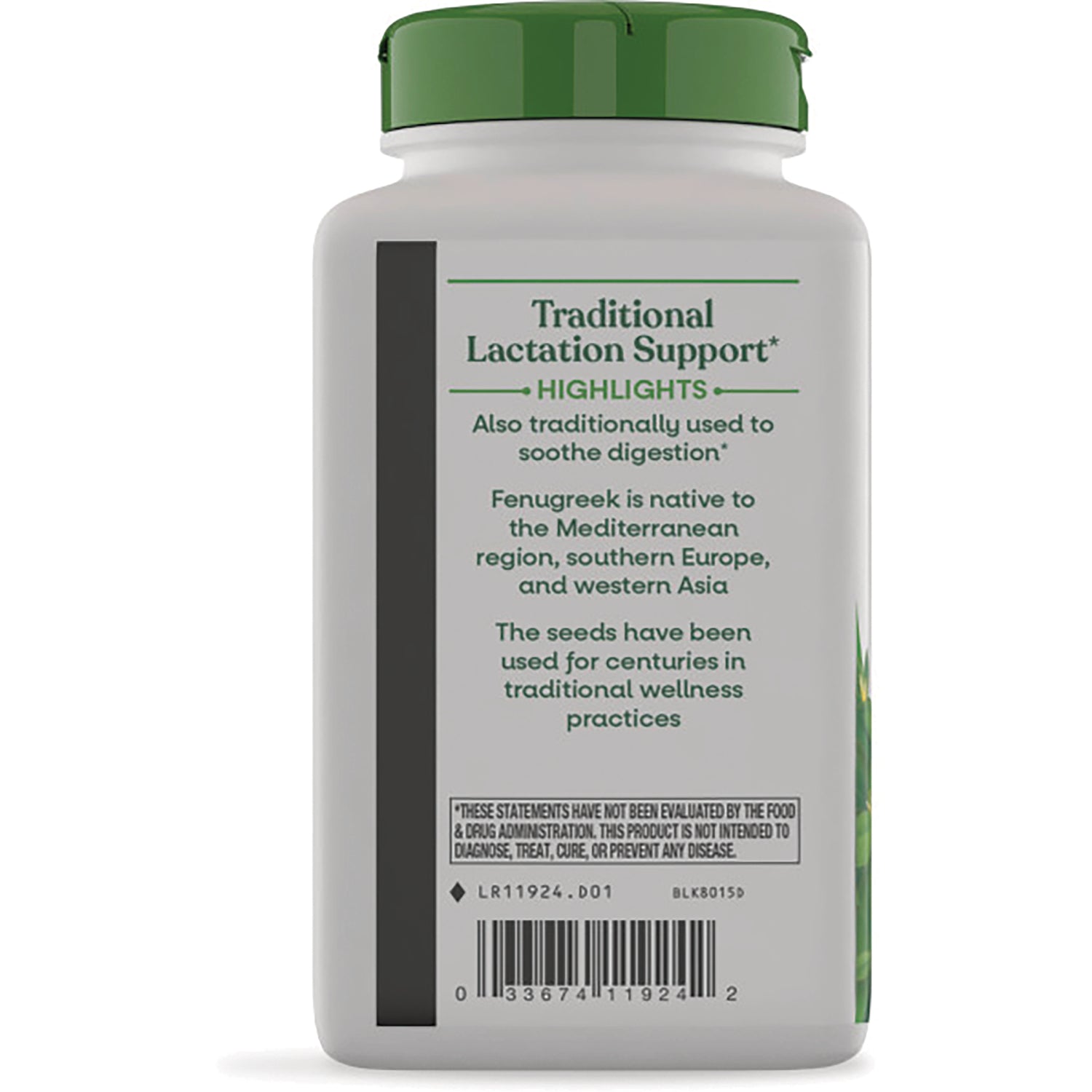 NW1050 | Back label showing Traditional Lactation Support HIGHLIGHTS text, product description and barcode