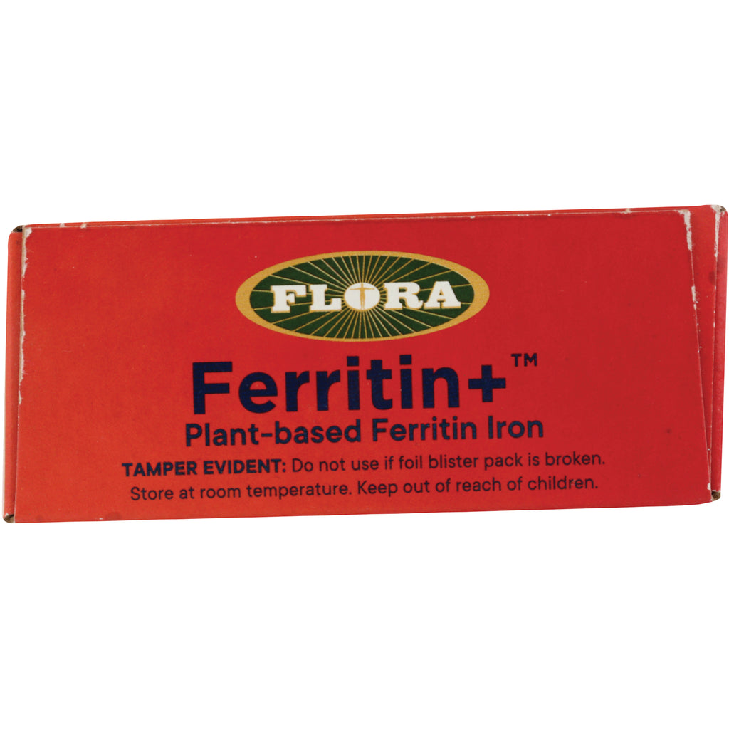 FL105 | red Flora Ferritin+ box labeled Plant-based Ferritin Iron with tamper evident warning - Thumbnail