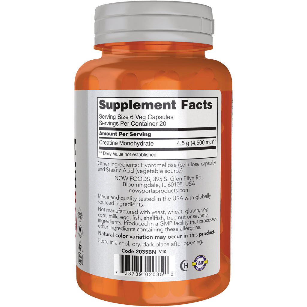 NWF873 | Back of orange supplement bottle showing Supplement Facts label listing creatine monohydrate 4.5 g and ingredients - Thumbnail