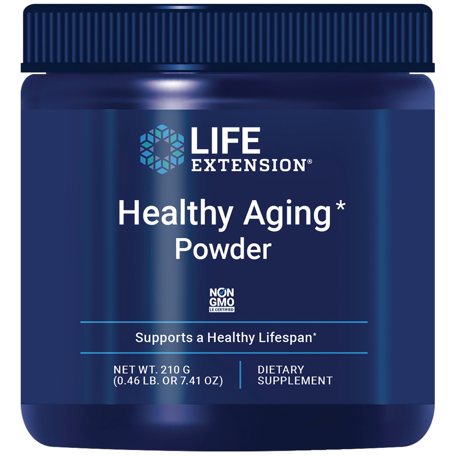 LE596 | LIFE EXTENSION Healthy Aging Powder jar 210 g dietary supplement navy blue label