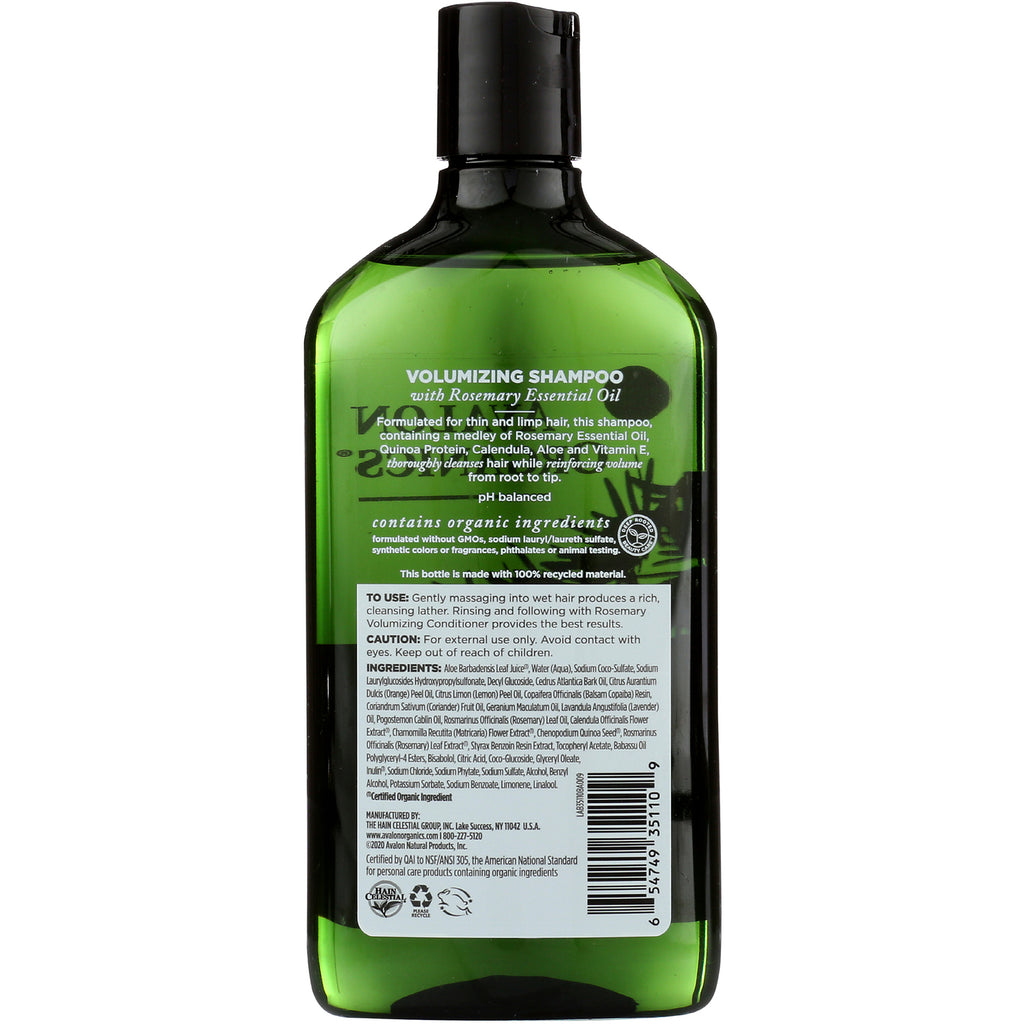 AVL048 | Back label of green volumizing shampoo bottle showing directions, ingredients, and barcode - Thumbnail