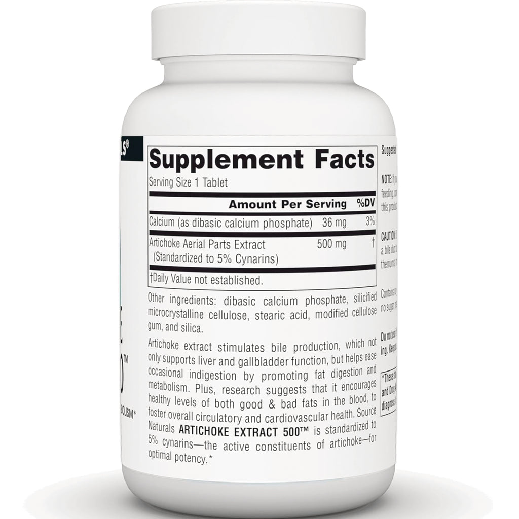 SN759 | Supplement Facts panel for Artichoke Extract 500 tablets bottle - Thumbnail