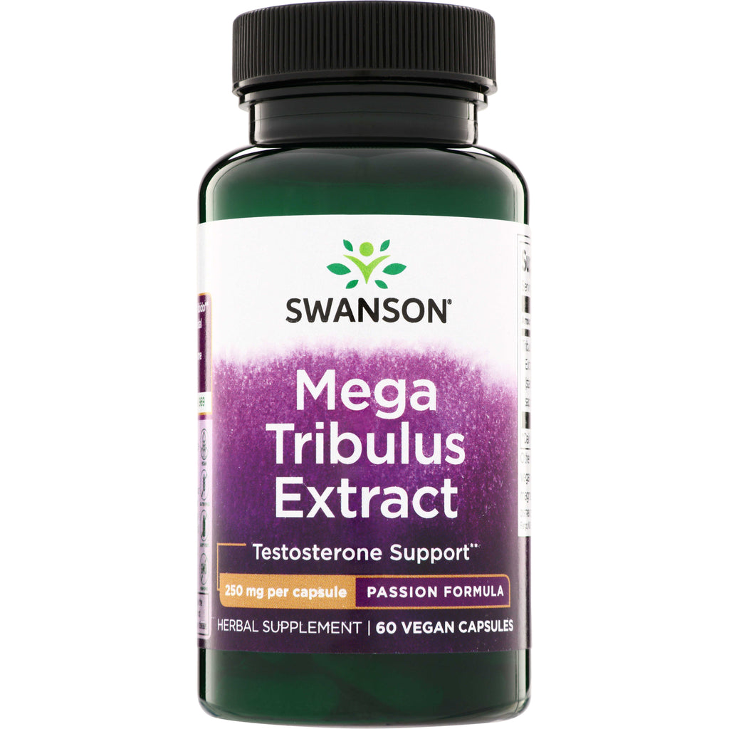 SWP032 | Swanson Mega Tribulus Extract supplement bottle, Testosterone Support, 250 mg per capsule, 60 vegan capsules - Thumbnail