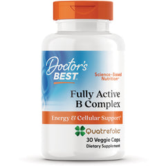 DB225 | Doctor's Best Fully Active B Complex bottle labeled Energy & Cellular Support Quatrefolic 30 Veggie Caps