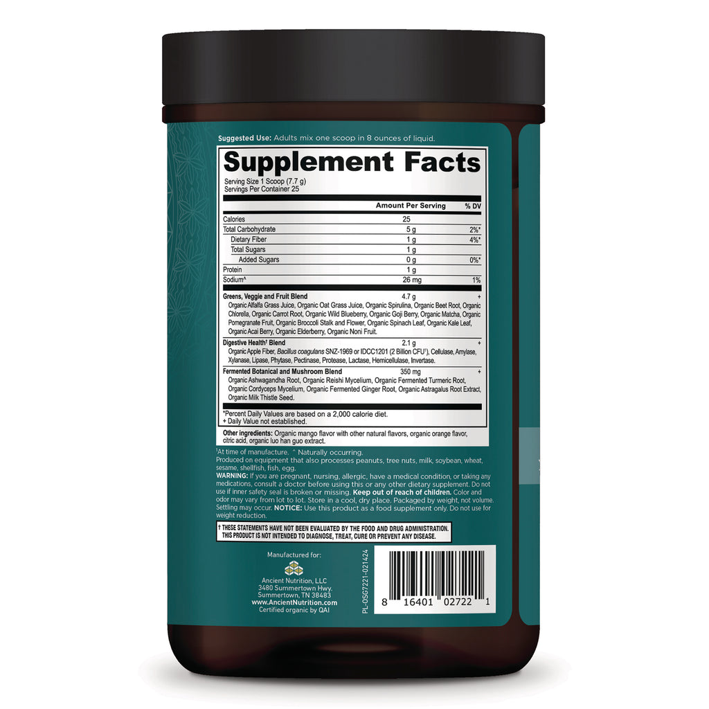 ATN131 | Back of teal supplement jar showing Supplement Facts panel, ingredient list and barcode - Thumbnail