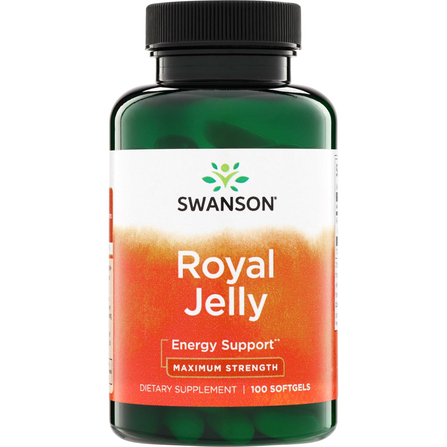 SW1601 | Swanson Royal Jelly supplement bottle, Energy Support, Maximum Strength, 100 softgels