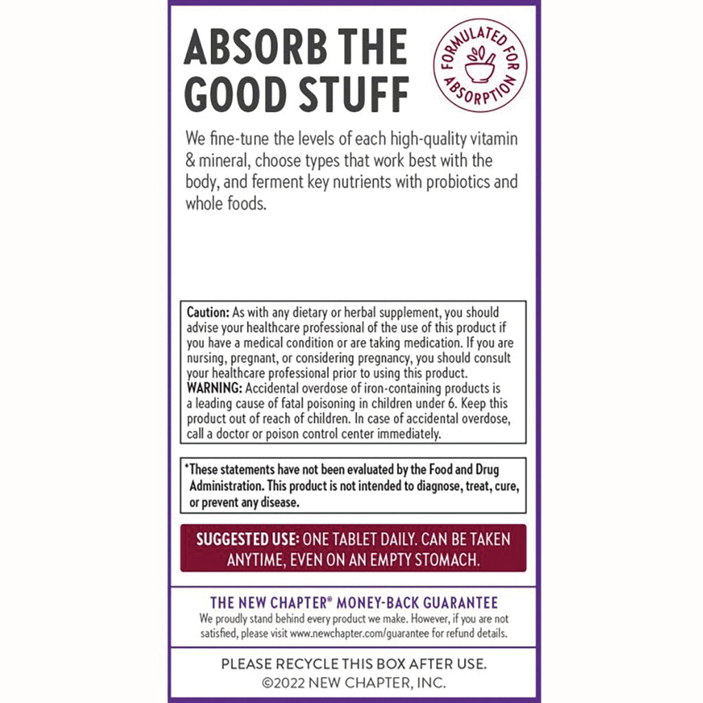NWC169 | Back of supplement box with ABSORB THE GOOD STUFF headline, caution and suggested use text, recycling and guarantee info - Thumbnail