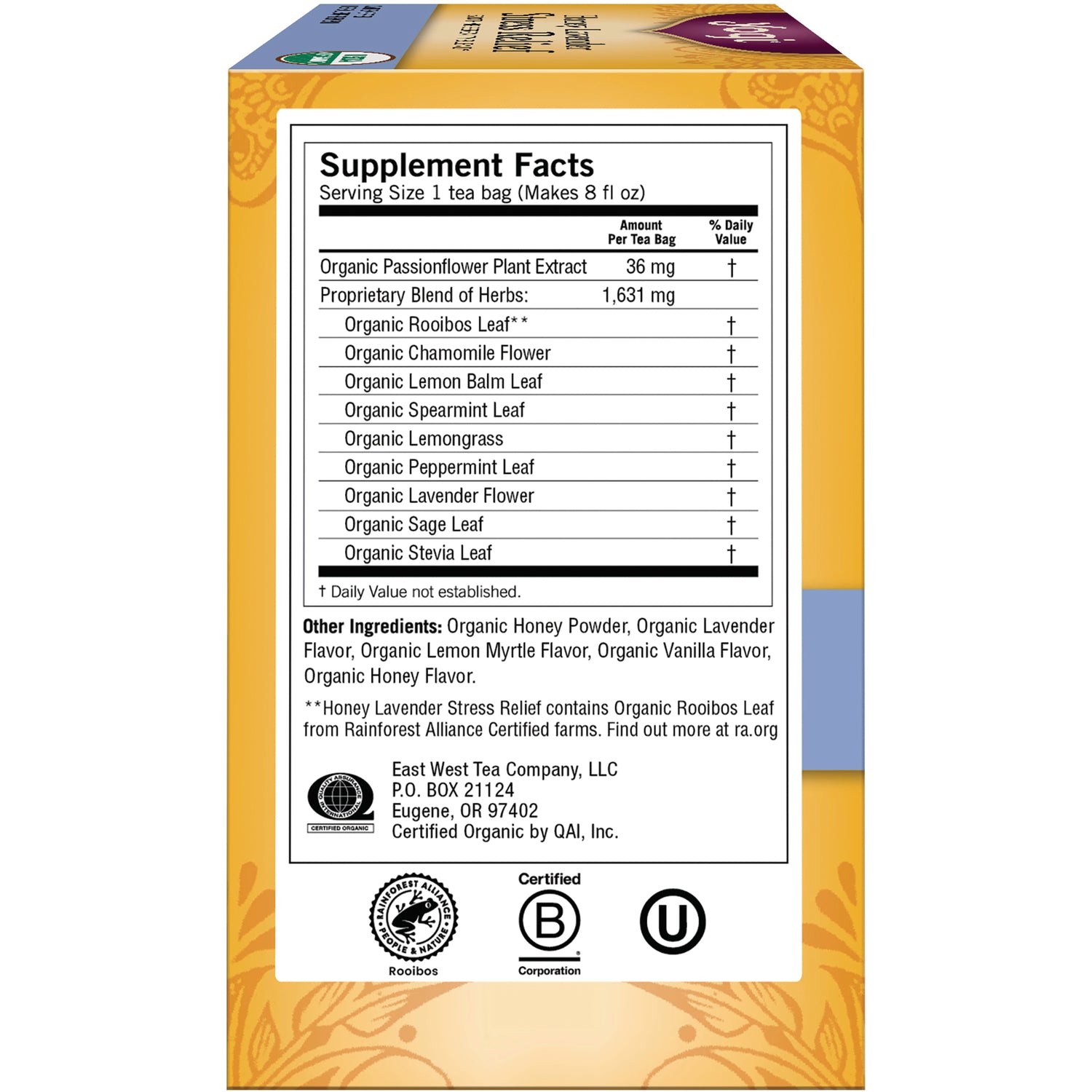 AHW058 | Back label with Supplement Facts, other ingredients, and certification logos