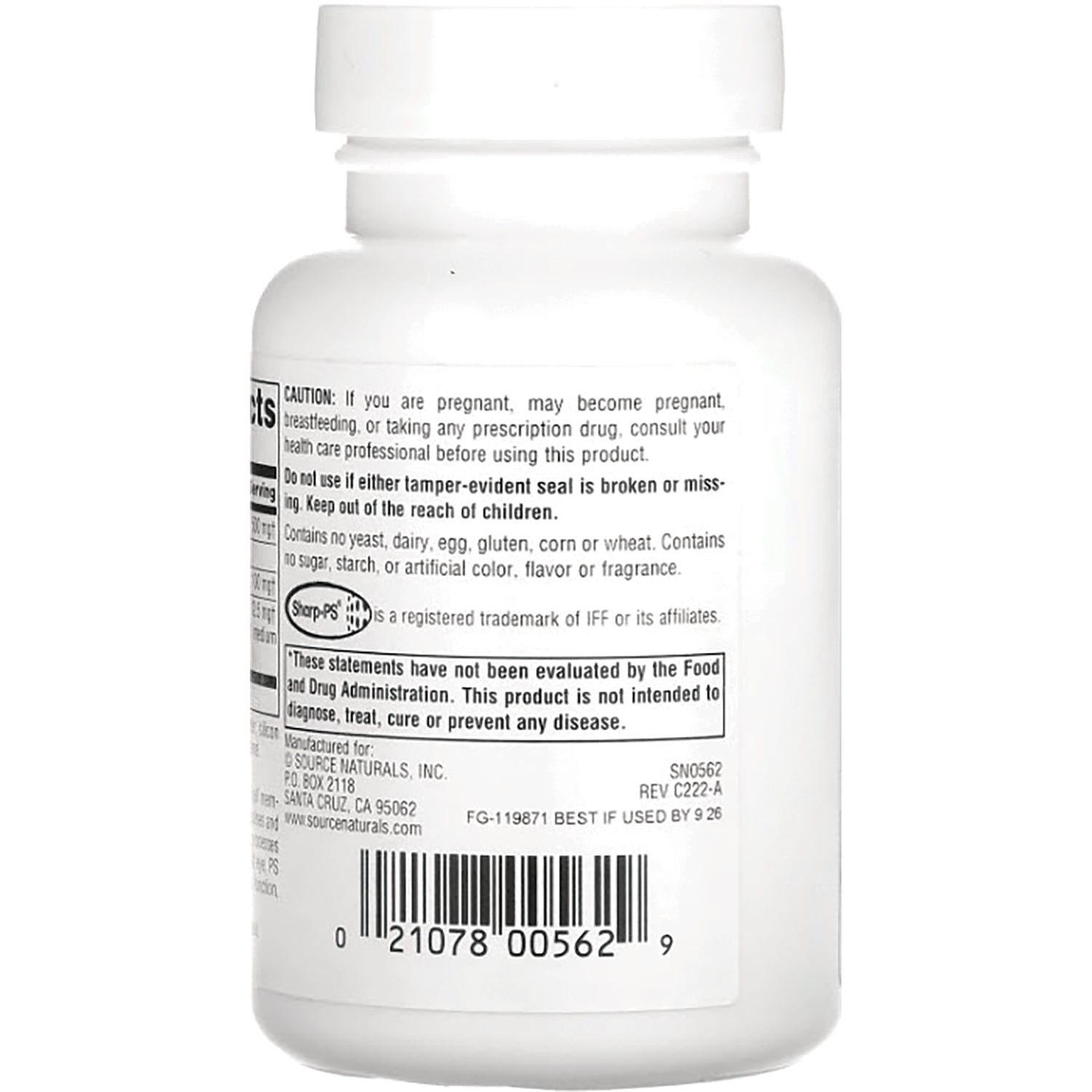 SN515 | Back label with caution statement, supplement facts panel, and barcode